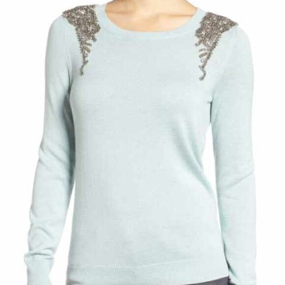 Halogen Sweaters - Halogen Beaded Shoulders embelilished Seafoam green Medium